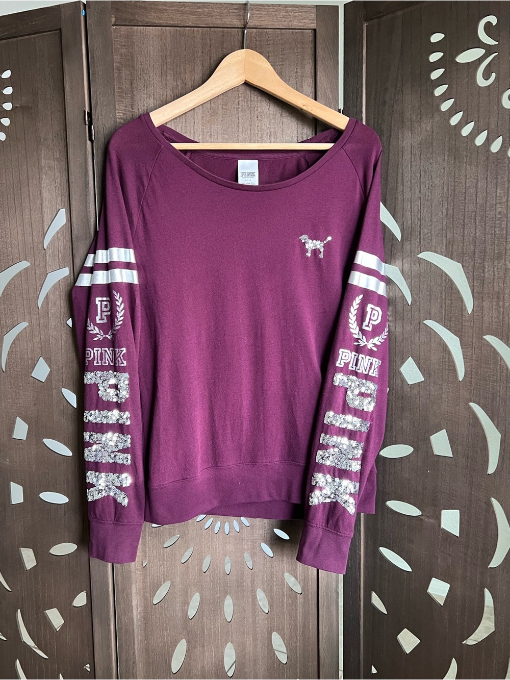 PINK Victoria's Secret Women's Bling Sequin Long Sleeve Pullover Top Size L